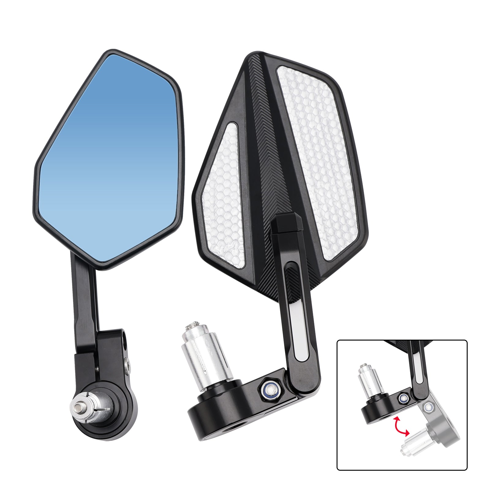 Aluminum Motorcycle Shield 360 Rotation Bar End Mirrors Right & Left 22mm PAIR