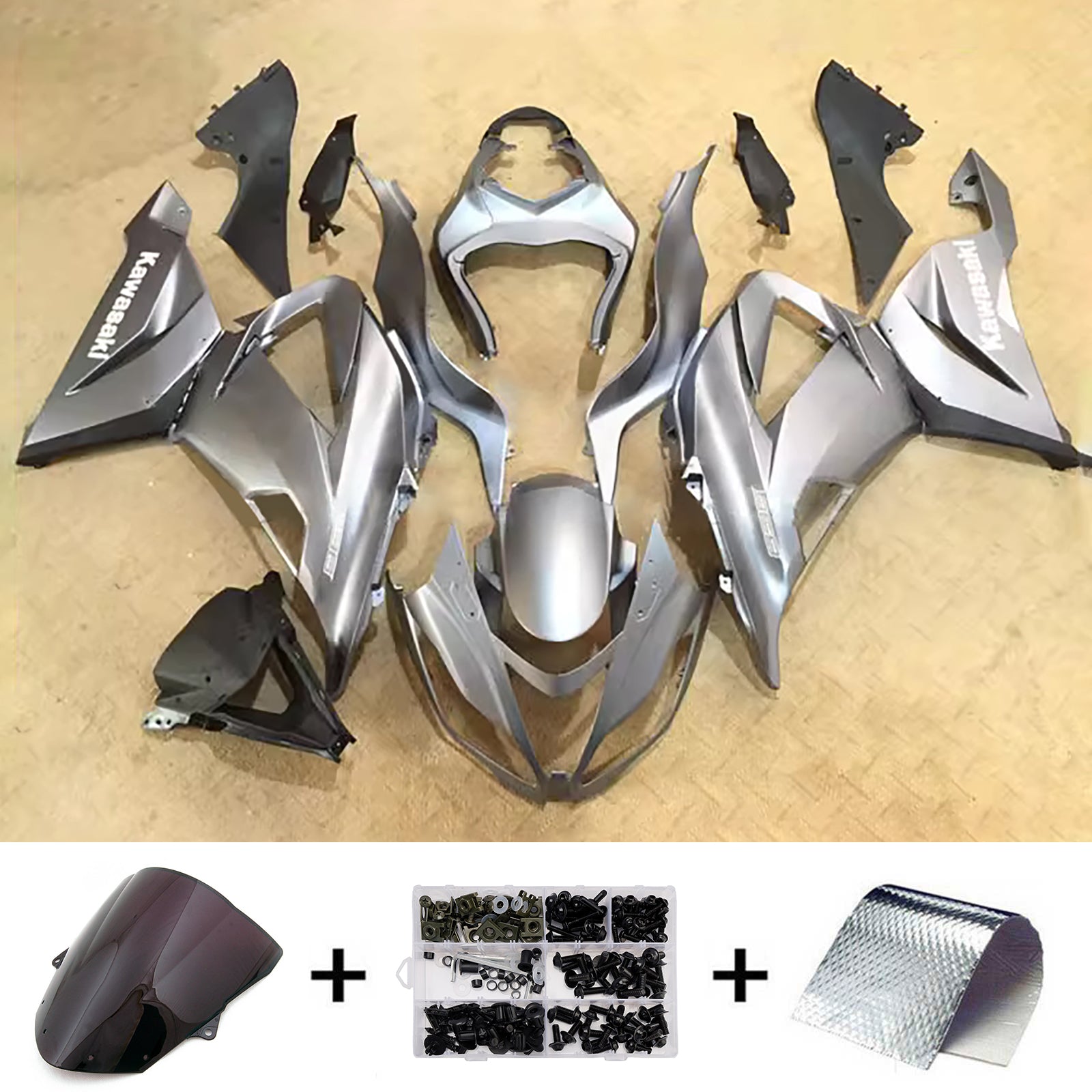 Amotopart 2013-2018 Kawasaki ZX6R 636 White Grey Fairing Kit