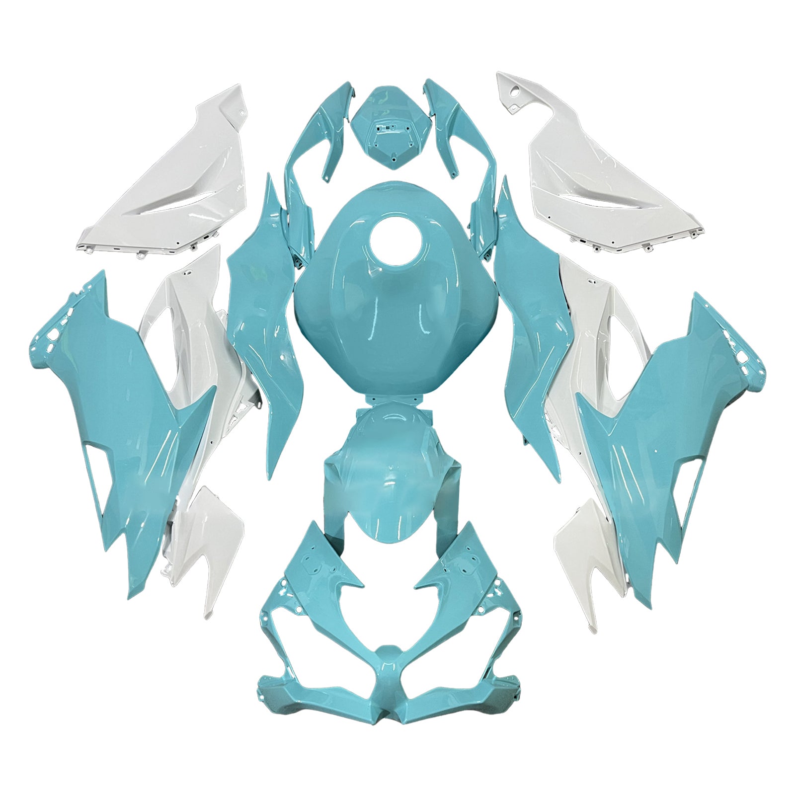 Amotopart 2019-2023 Kawasaki ZX6R White Light Blue Fairing Kit