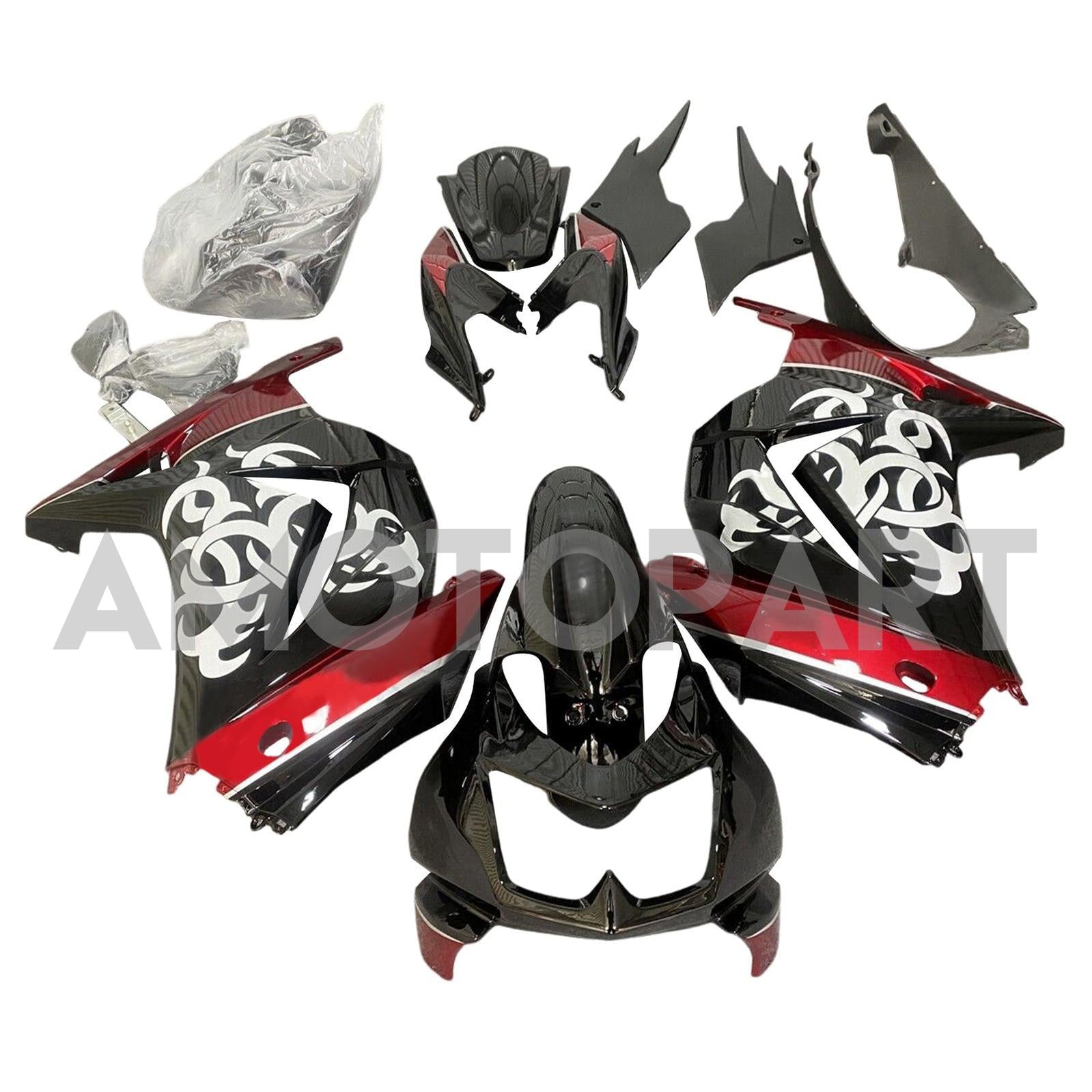 Amotopart 2008-2012 Kawasaki EX250 Ninja250R Glossy Black Red & White Fairing Kit