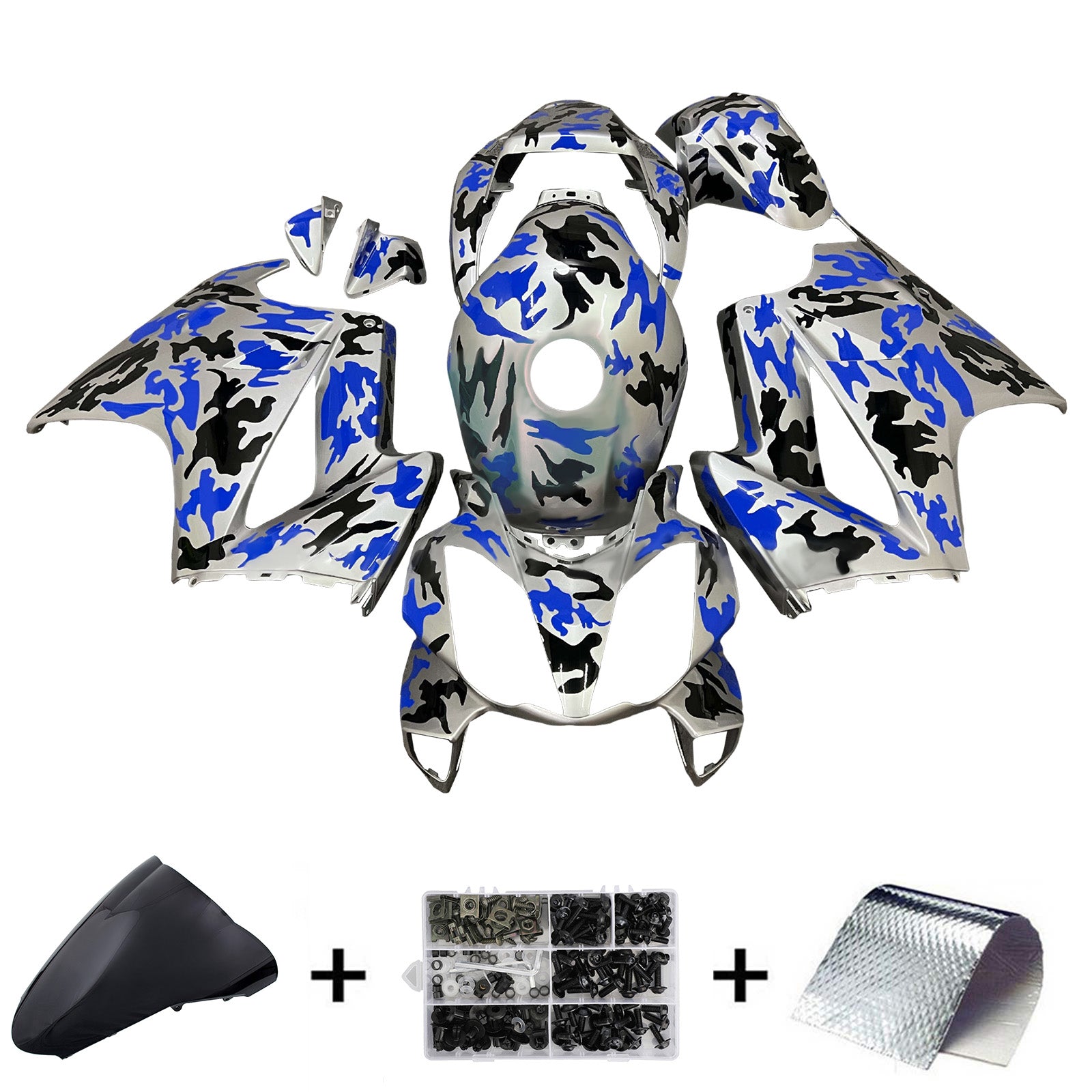 Amotopart 2002-2012 Honda VFR800 Sliver Black Blue Fairing Kit