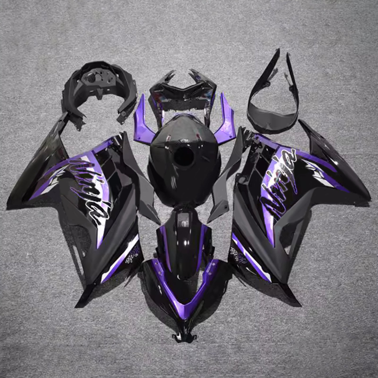 Amotopart 2013-2024 Kawasaki EX300/Ninja300 Black Purple Fairing Kit