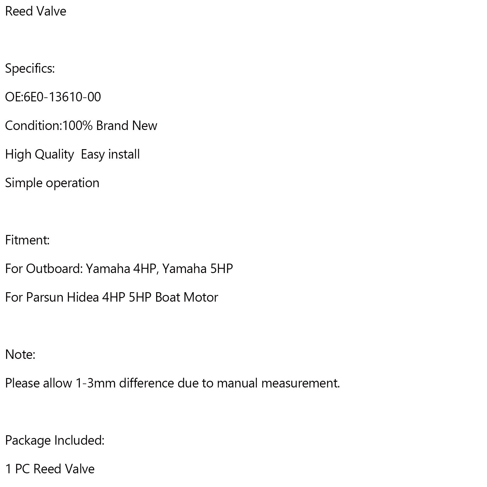 6e0-13610-00 Reed Valve Assy for Yamaha 2 Stroke 4HP 5HP påhengsmotor