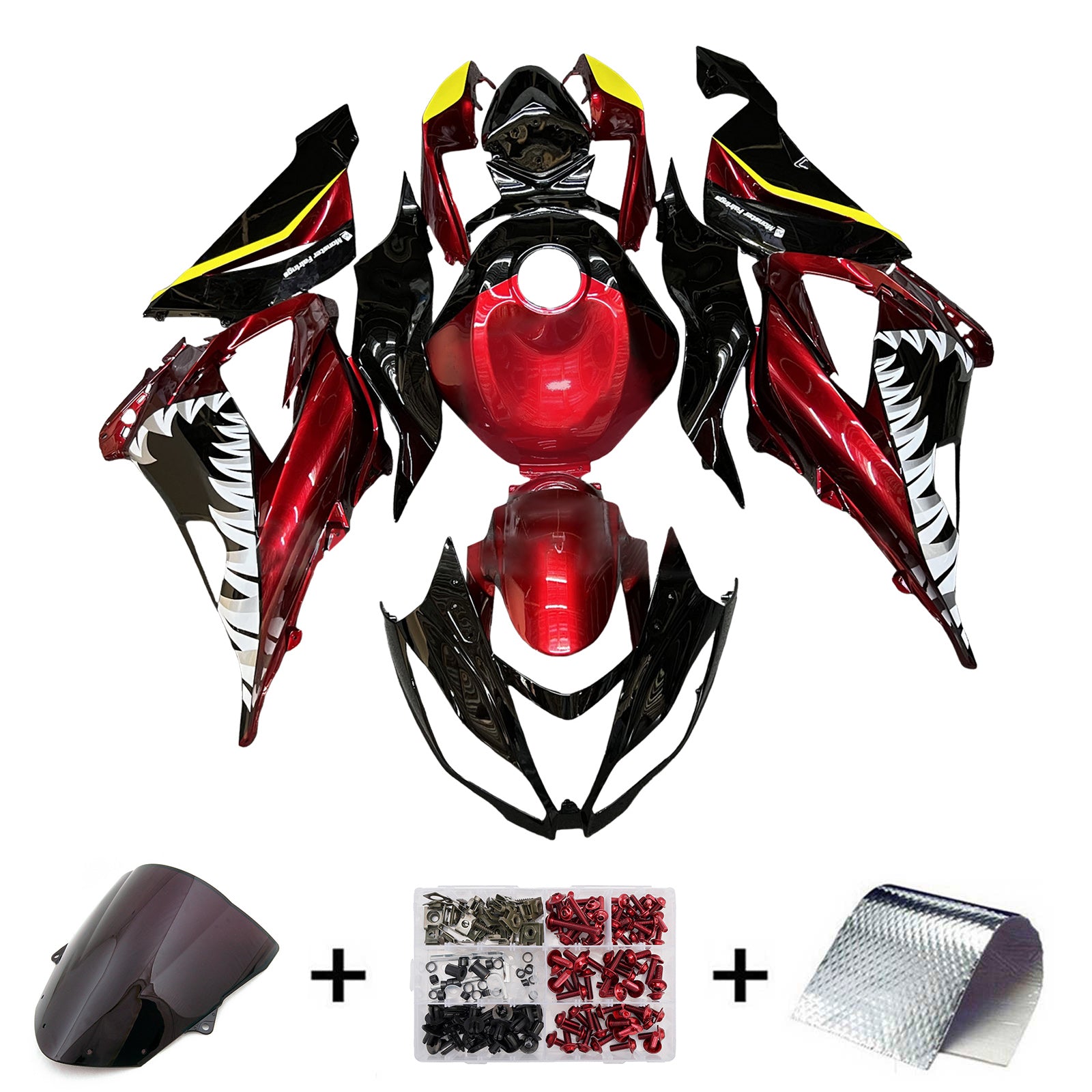 Amotopart 2013-2018 Kawasaki ZX6R 636 Black Red Fairing Kit