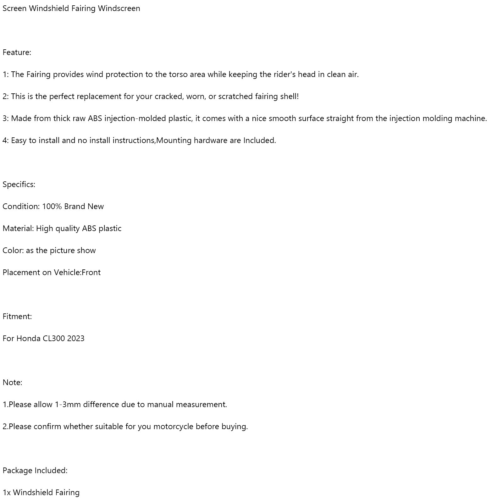 ヘッドライトフロントガラスフェアリングフロントガラスホンダ CL300 2023