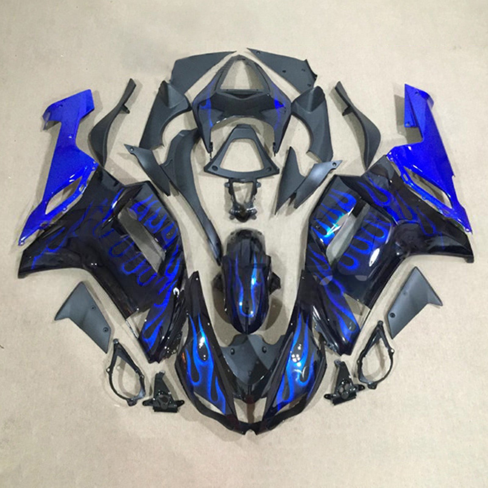 Amotopart 2007-2008 Kawasaki ZX6R 636 Glossy Black Blue Fairing Kit