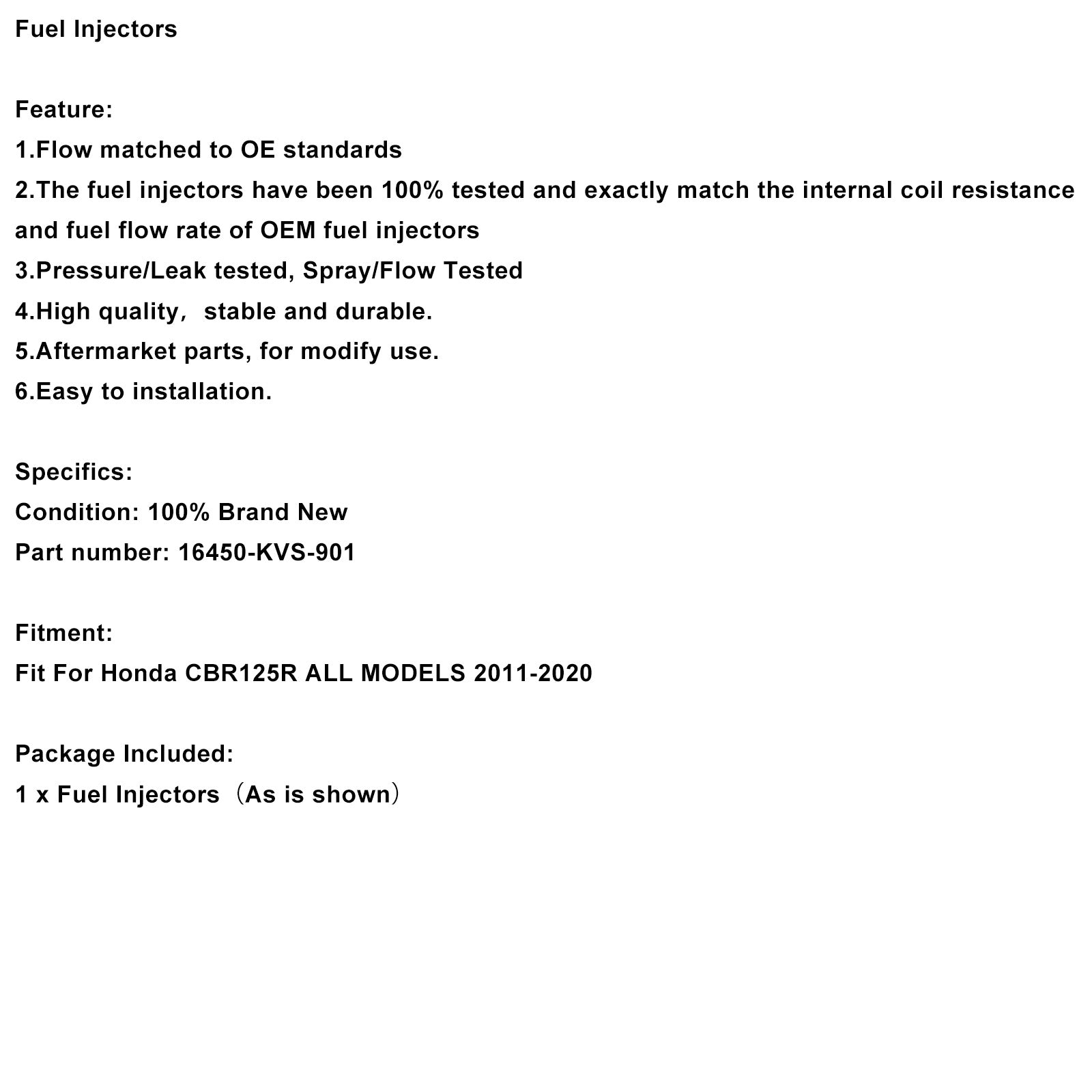 Honda PCX 2012-2014 SH125 2013-2016 16450-KZR-601 Fuel Injectors