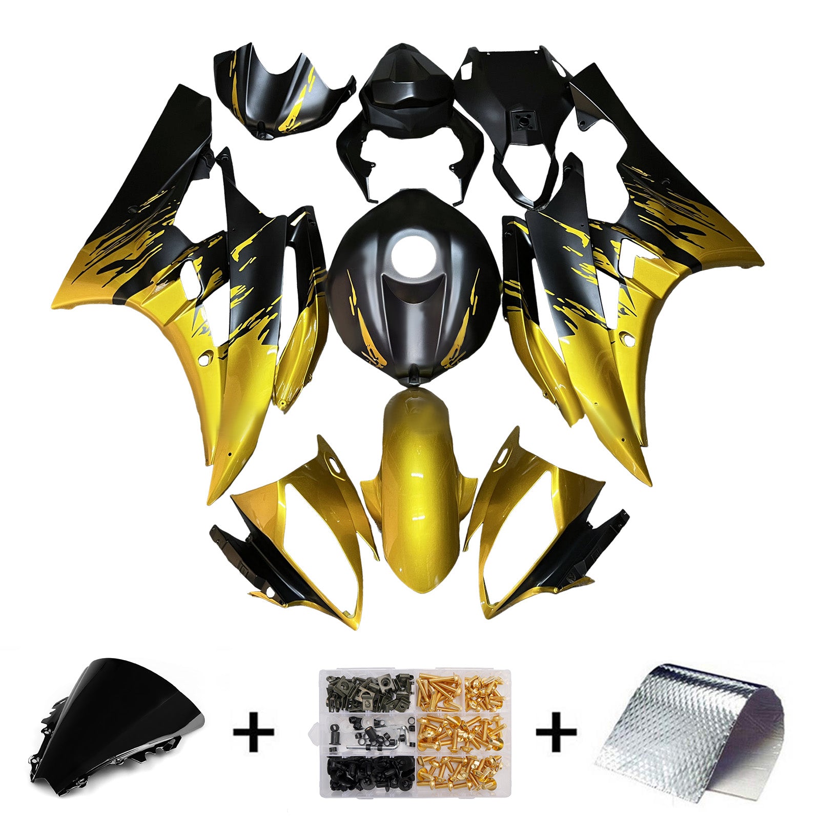 Amotopart 2006-2007 Yamaha YZF-R6 Gold & Black Fairing Kit