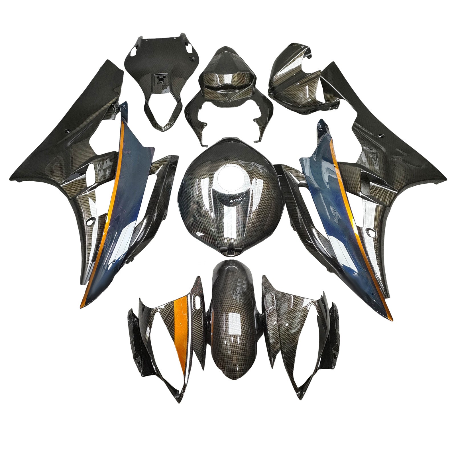 Amotopart 2006-2007 Yamaha YZF-R6 Blue & Black Carbon Fiber Pattern Fairing Kit