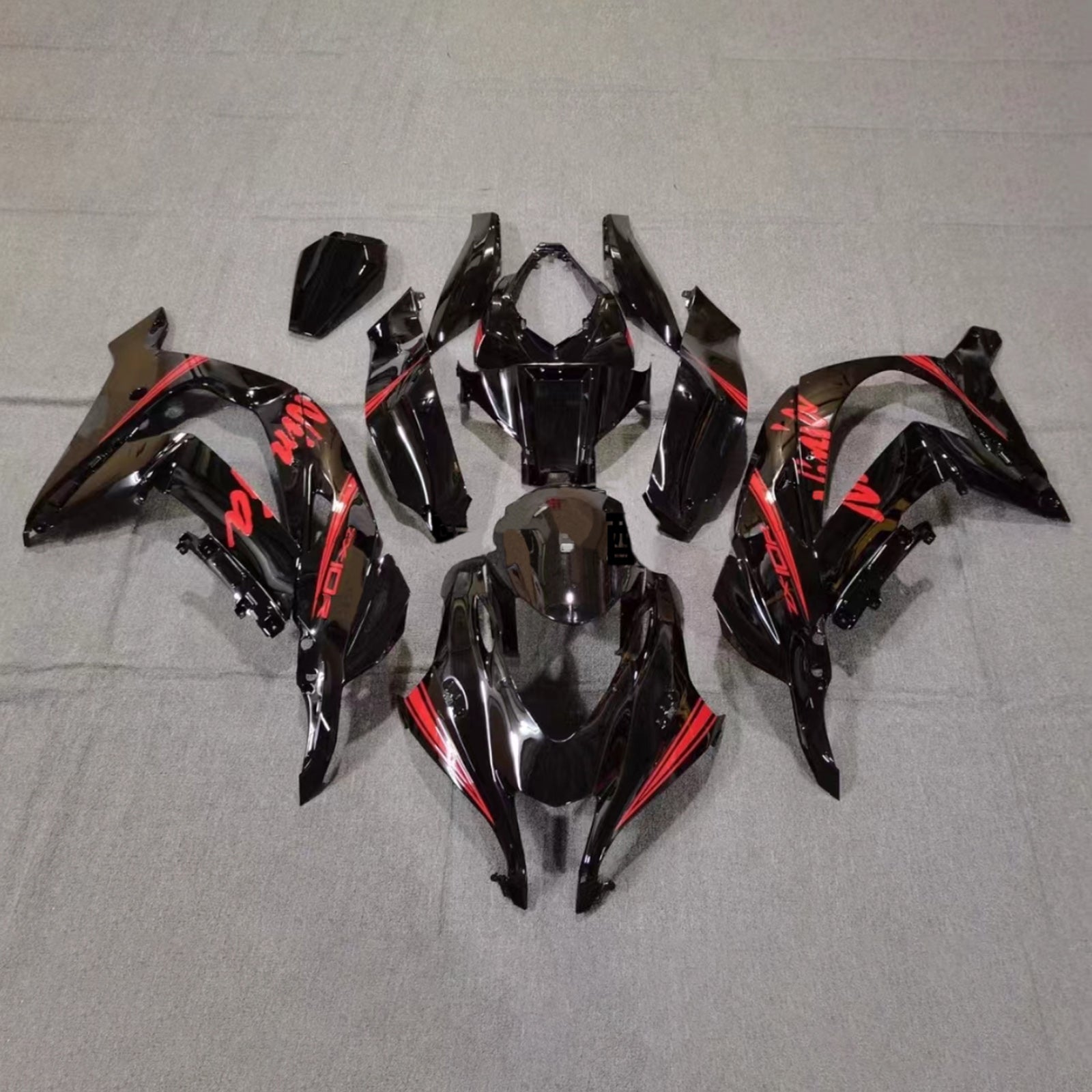 Amotopart 2016-2020 Kawasaki ZX10R Gloss Black & Red Fairing Kit