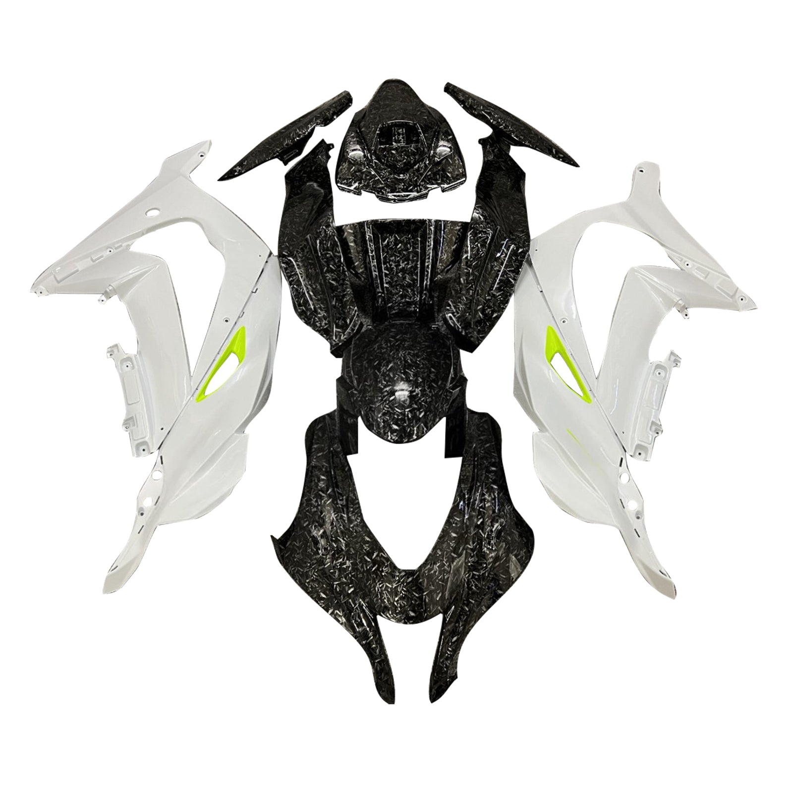 Amotopart 2016-2020 Kawasaki ZX10R Forged Carbon Fiber Pattern White Fairing Kit
