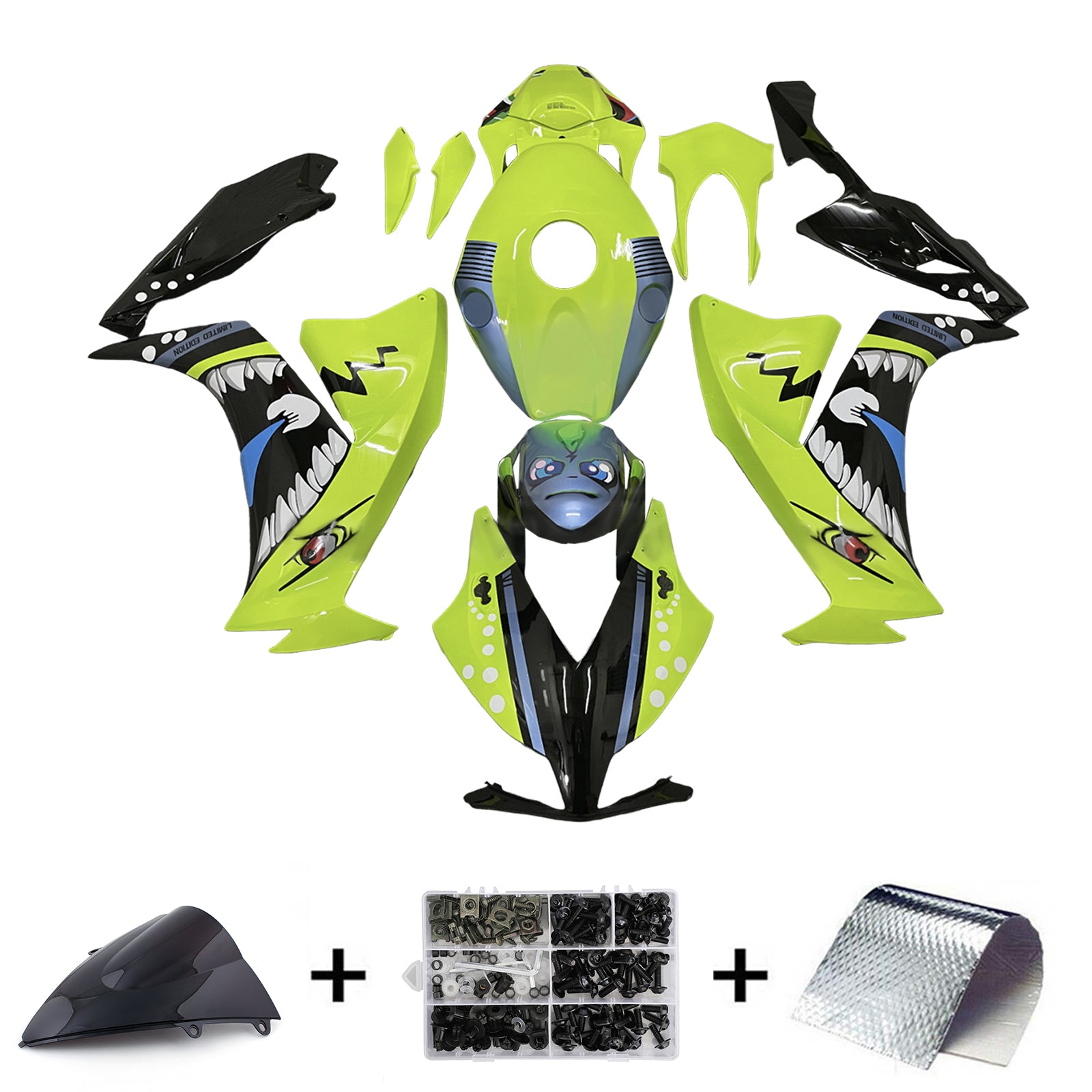 Amotopart 2012-2016 Honda CBR1000rr Kit de carénage noir vert clair