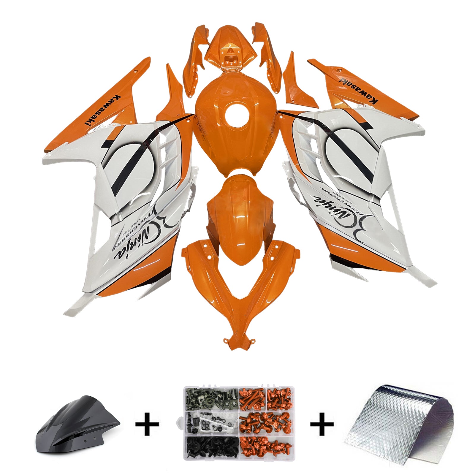 Amotopart 2013-2024 Kawasaki EX300 Ninja 300 Orange White Fearing Kit