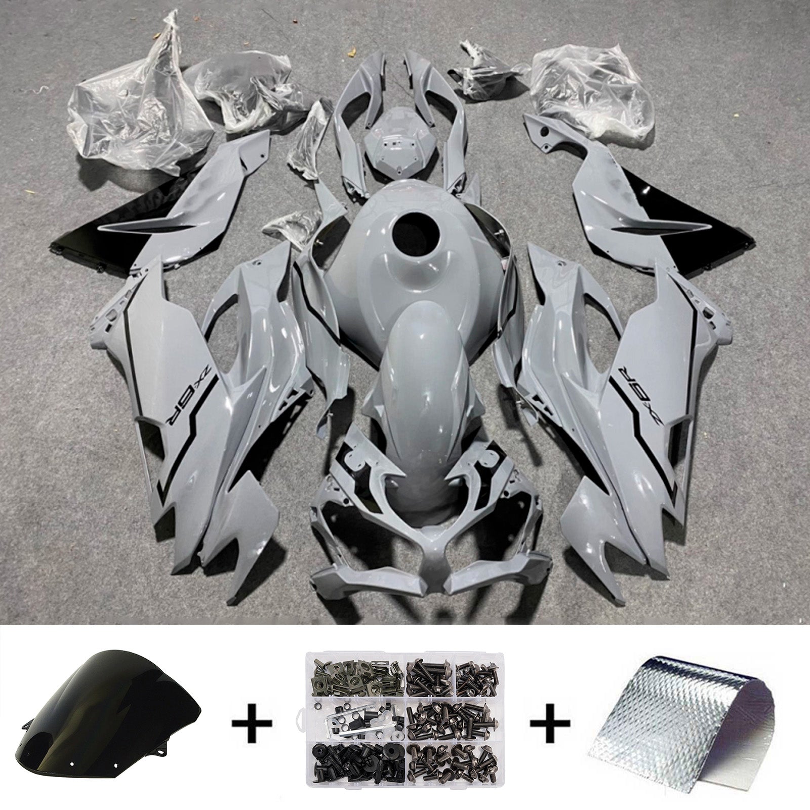 Amotopart 2019-2023 Kawasaki ZX6R Gray Black Fairing Kit