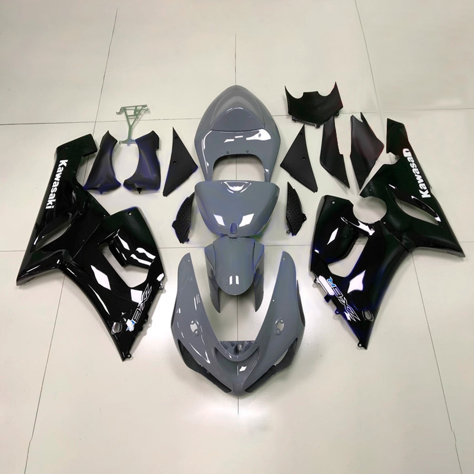 Amotopart 2005-2006 Kawasaki ZX6R 636 Glossy Black Grey Fairing Kit