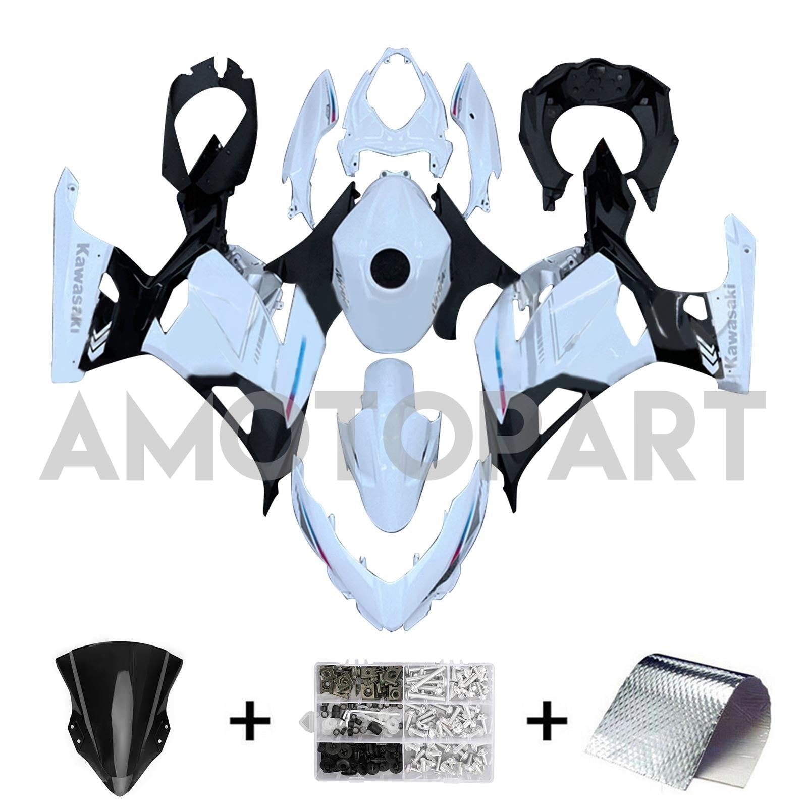 Amotopart 2018-2024 Kawasaki EX400 Ninja400 Perlweiß&Schwarzes Verkleidungskit
