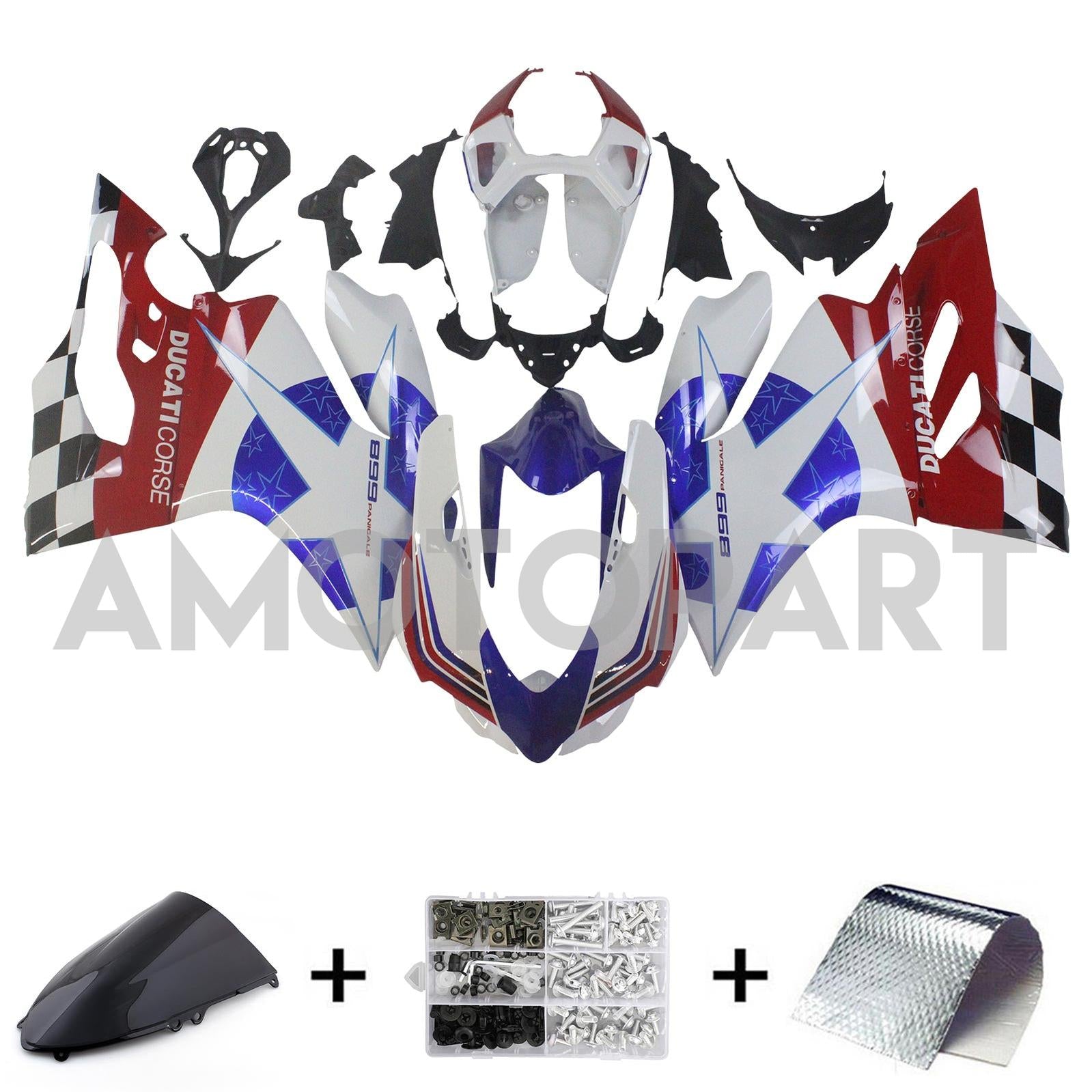 Amotopart 2012-2015 Ducati 899 Blue Red & White Stars Fairing Kit