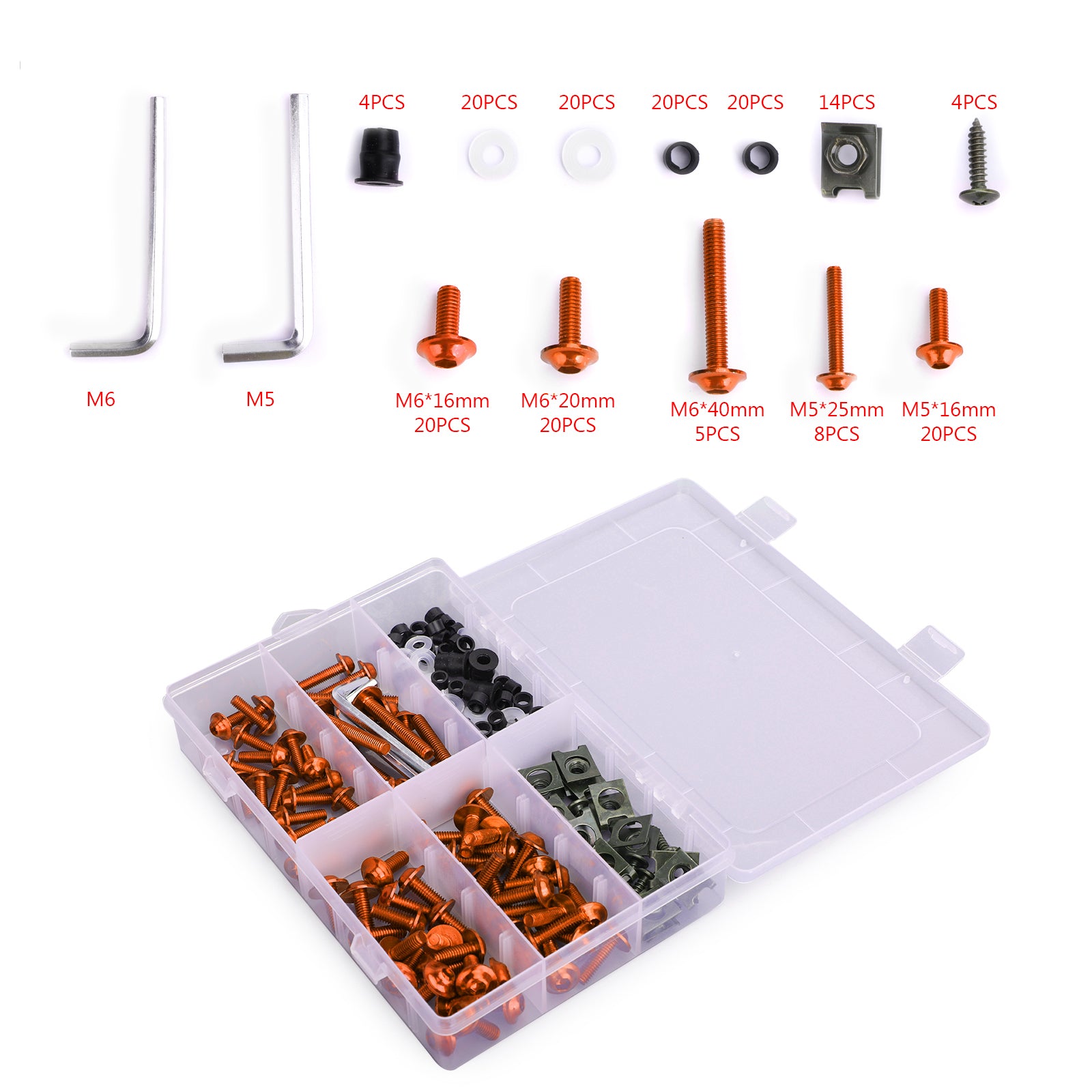 177pcs Motorfiets Sportbike voorruiten kuipbouten kit Orange Fastener -schroeven