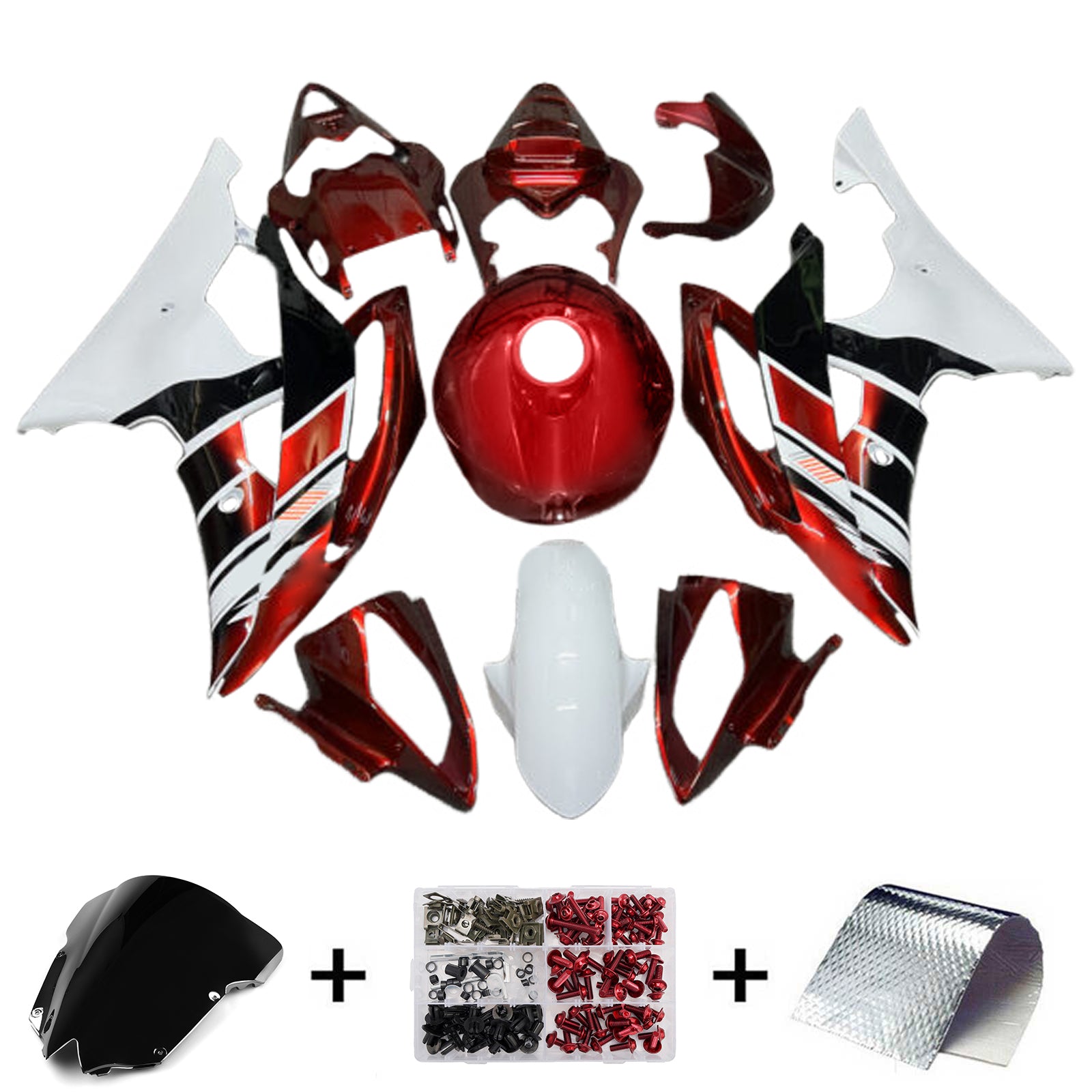 Amotopart 2008-2016 Yamaha YZF-R6 Red & White Fairing Kit