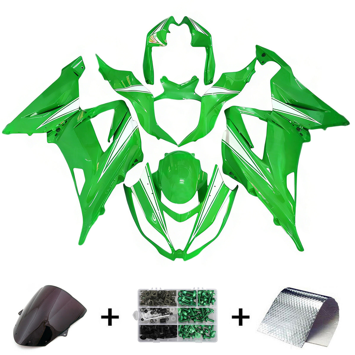 Amotopart 2013-2018 Kawasaki ZX-6R 636 Green White Fairing Kit