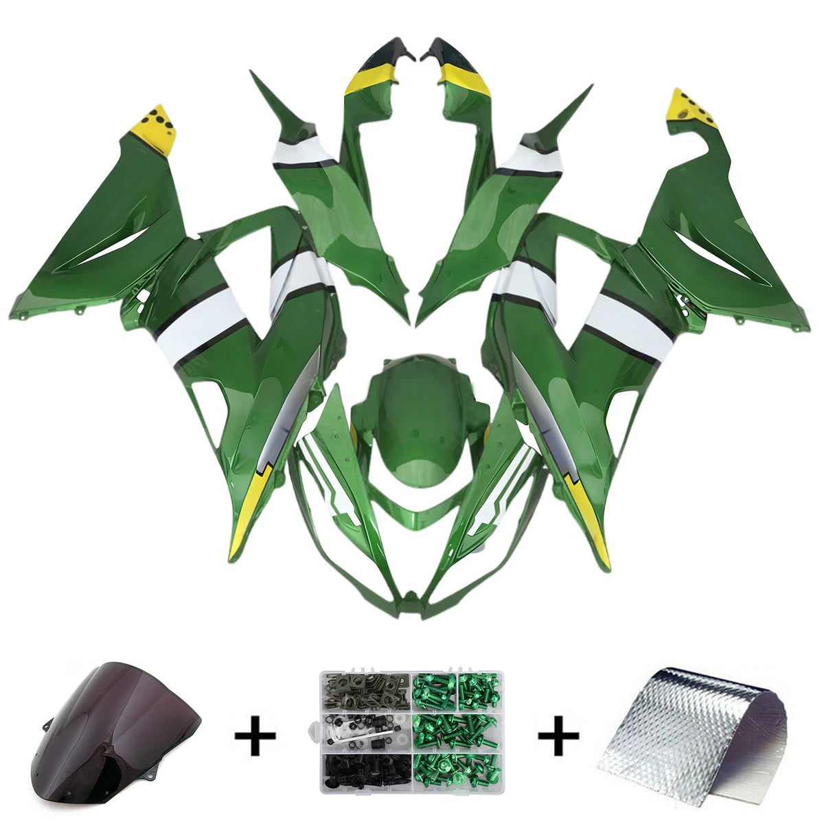 Amotopart 2013-2018 Kawasaki ZX-6R 636 White Green Fairing Kit