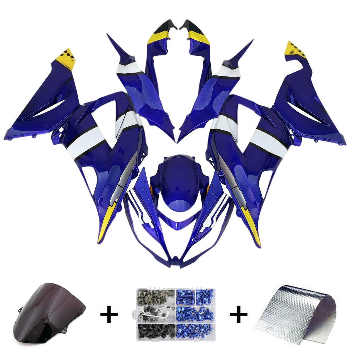 Amotopart 2013–2018 Kawasaki ZX-6R 636 Weiß Blau Verkleidungsset
