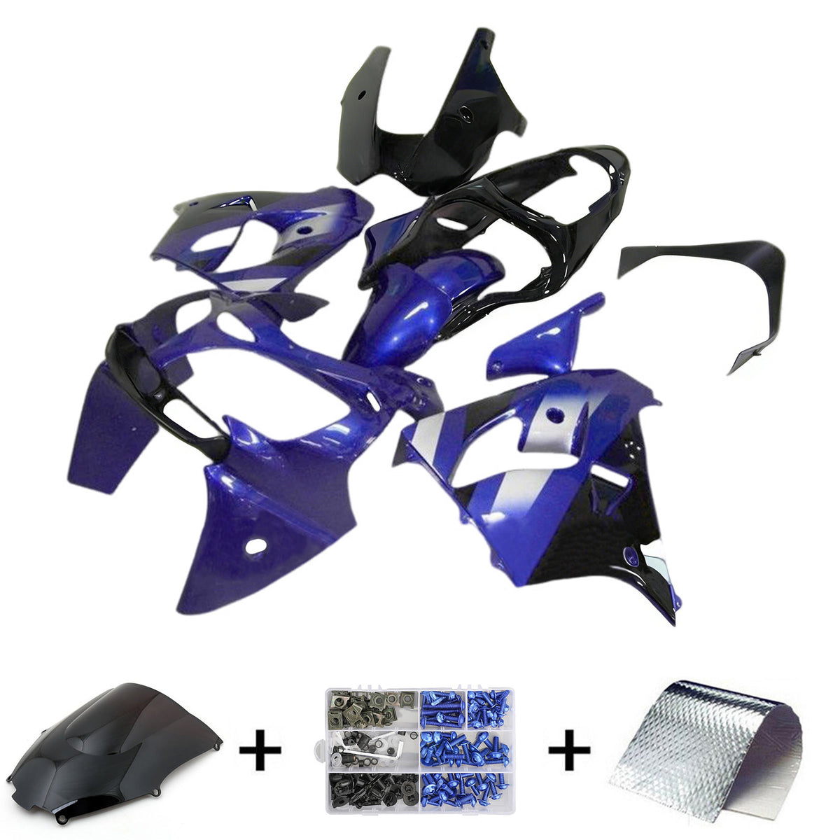 Amotopart 2000-2001 Kawasaki ZX-9R Black White Blue Fairing Kit