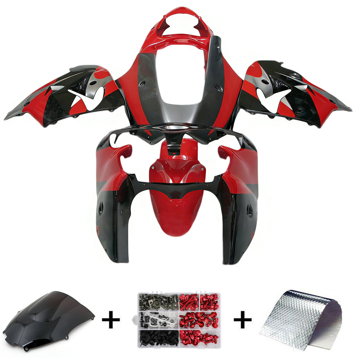 Amotopart 2000-2001 Kawasaki ZX-9R Röd Vit Grå Svart Fairing Kit