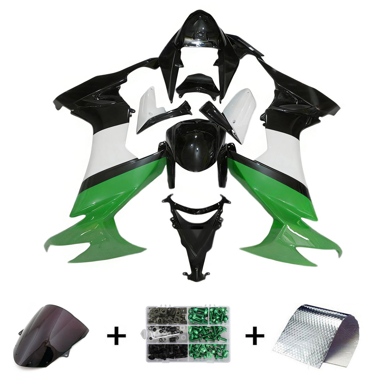 Kit carena Amotopart 2008-2010 Kawasaki ZX-10R nero verde