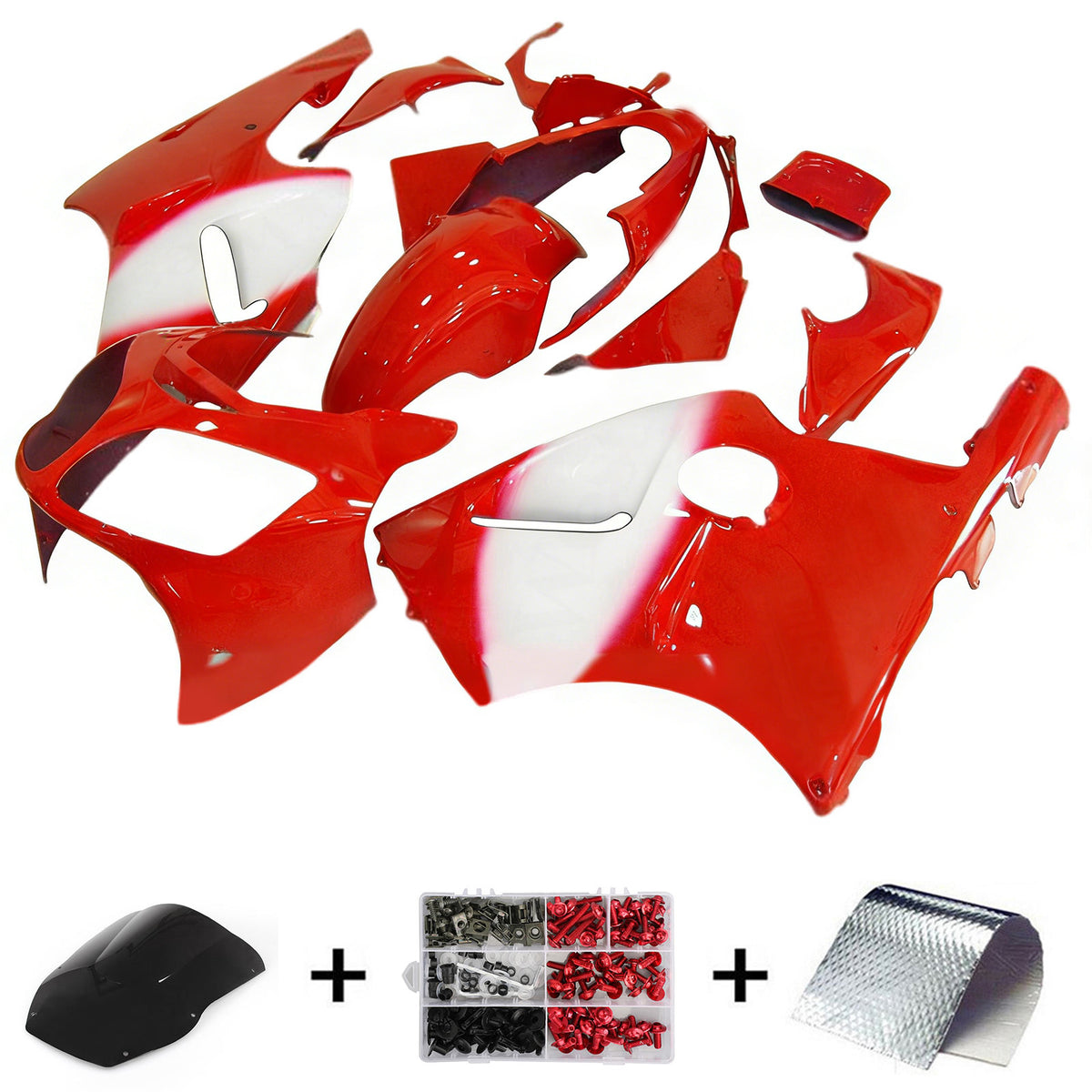 Amotopart 2000-2001 Kawasaki ZX-12R White Red Fairing Kit