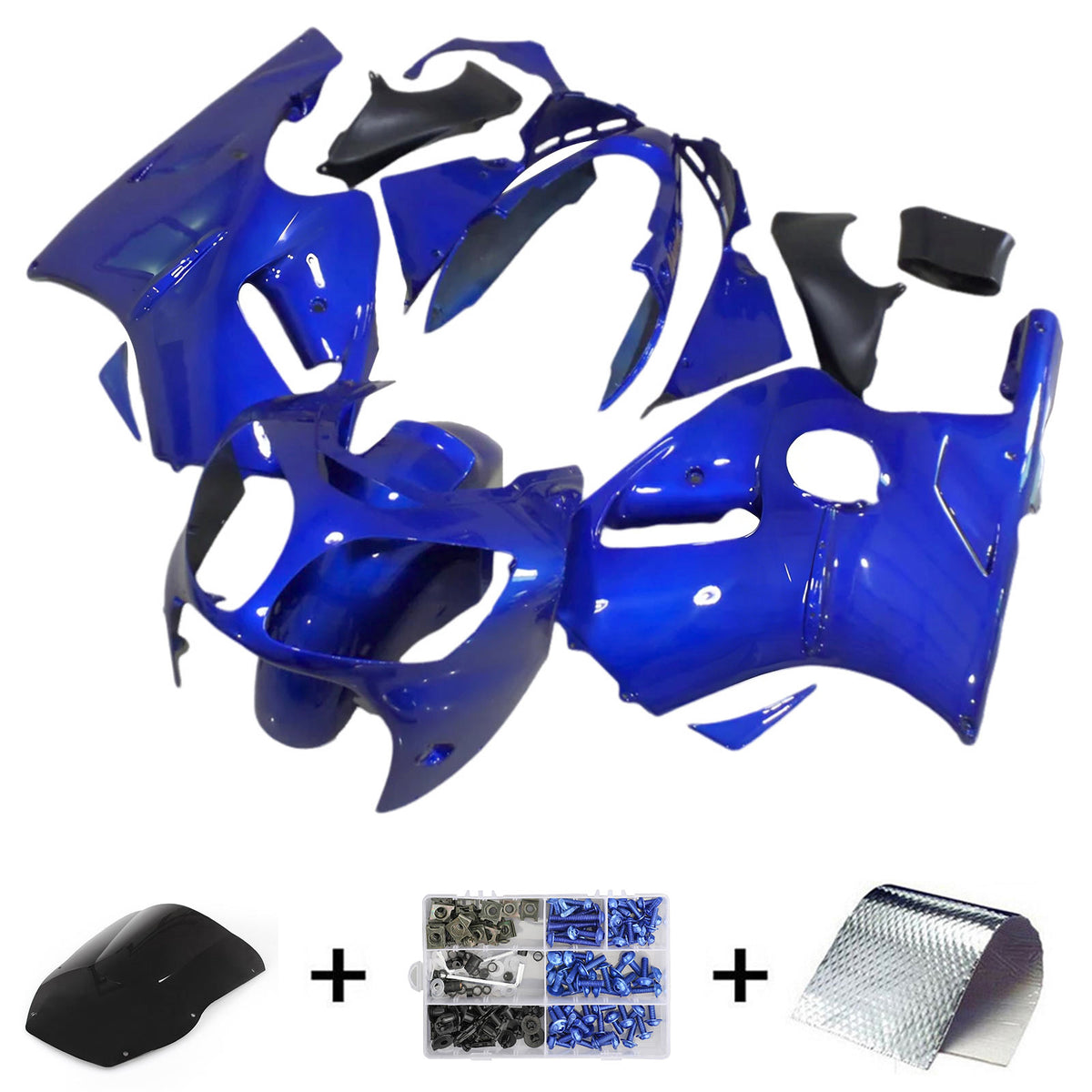 Amotopart 2000-2001 Kawasaki ZX-12R White Blue Fairing Kit