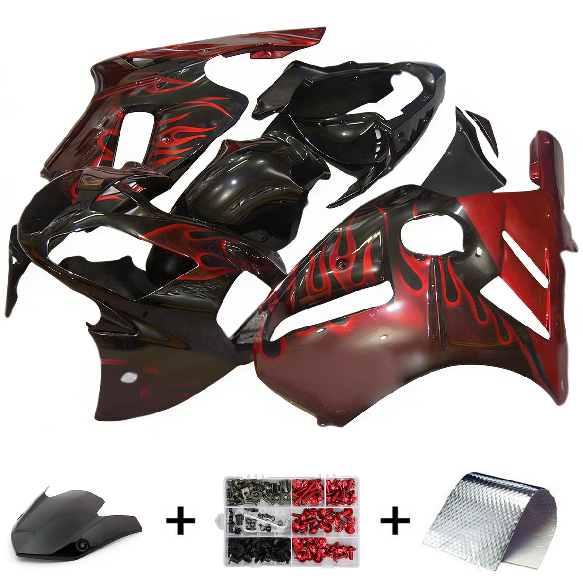 Amotopart 2002-2005 Kawasaki ZX-12R ブラック レッド ホワイト フェアリングキット
