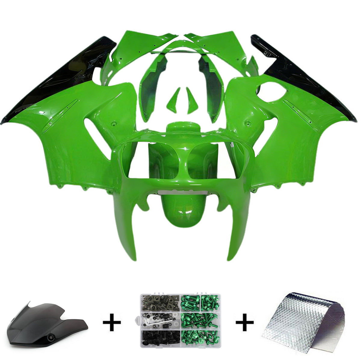 Amotopart 2002-2005 Kawasaki ZX-12R White Green Black Fairing Kit