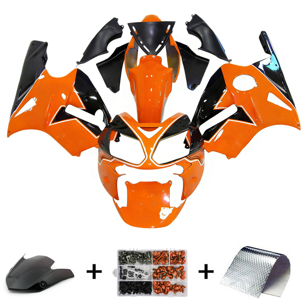 Amotopart 2002-2005 Kawasaki ZX-12R オレンジ ホワイト ブラック フェアリングキット
