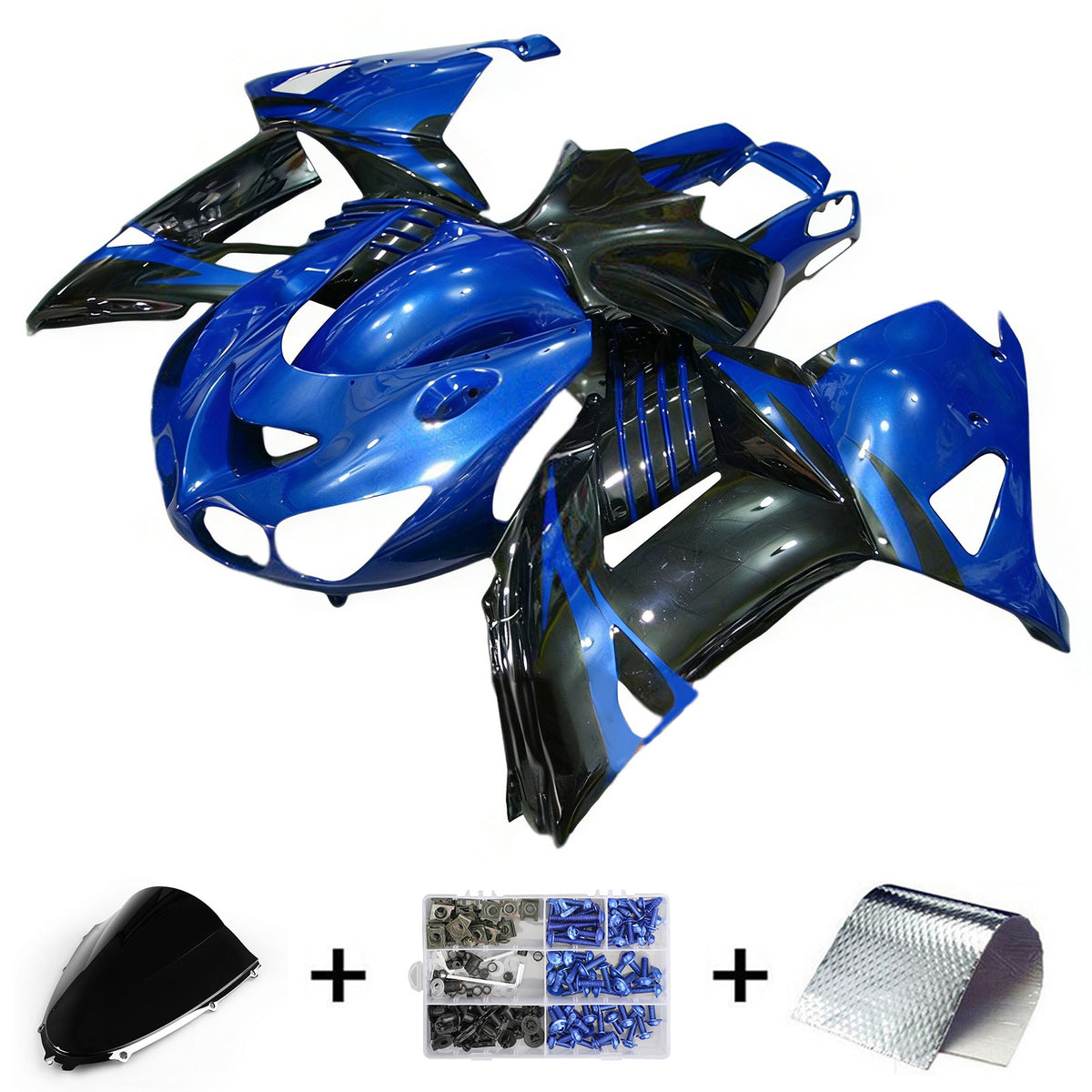 Amotopart 2006-2011 Kawasaki ZX-14R ZZR1400 White Blue Black Fairing Kit