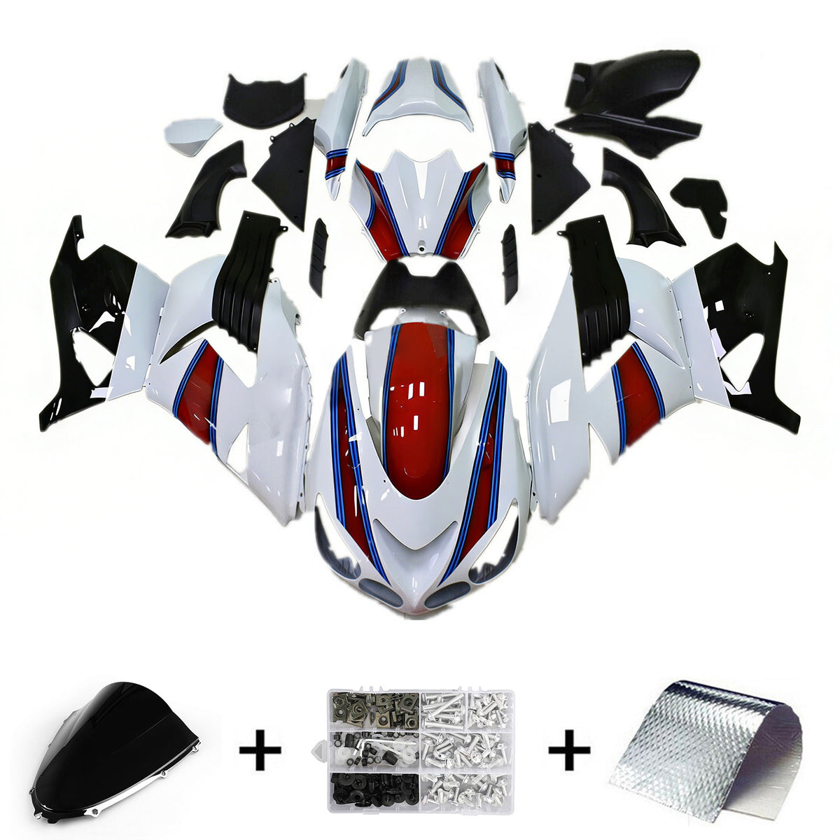 Amotopart 2006-2011 Kawasaki ZX-14R ZZR1400 Black White Red Fairing Kit