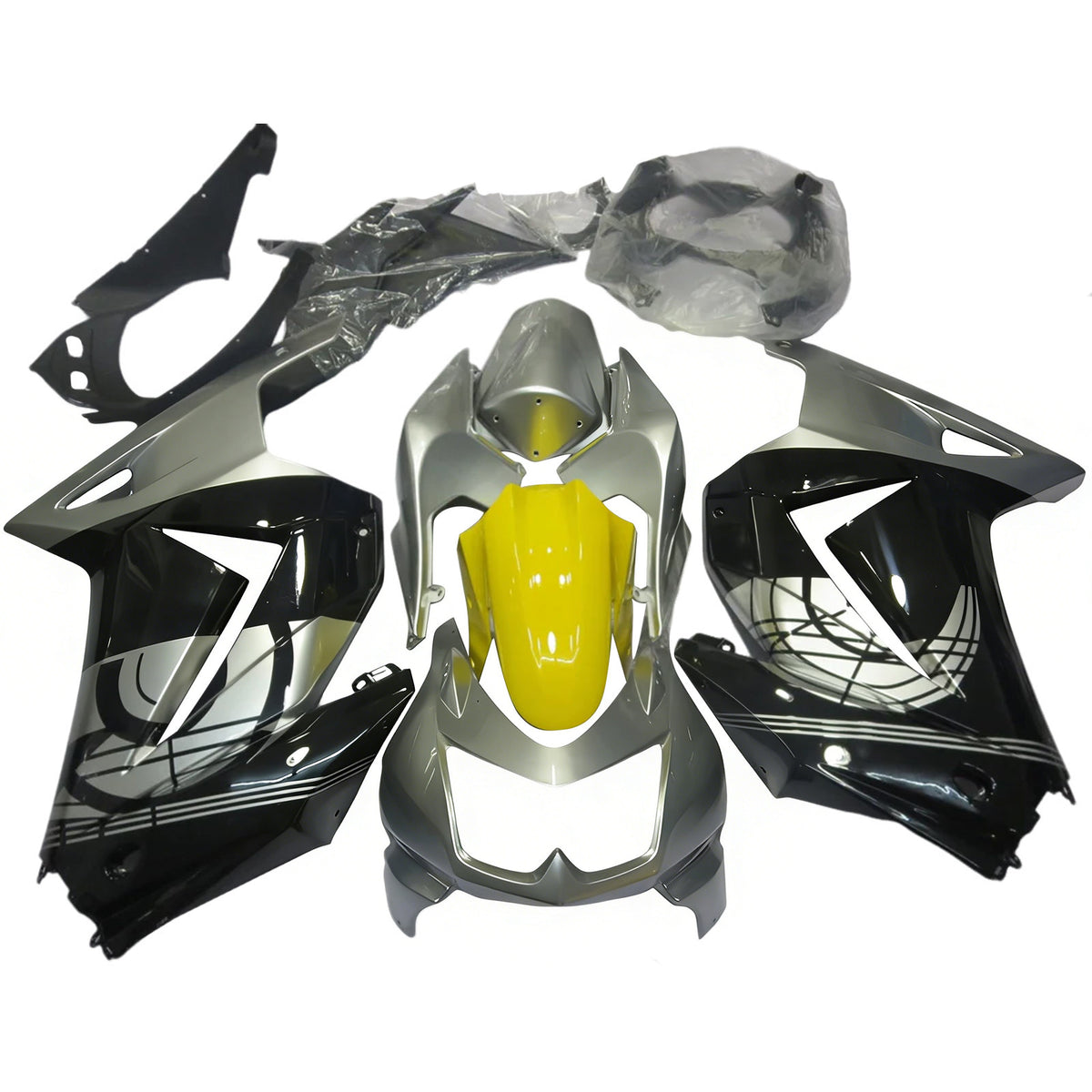 Amotopart 2008-2012 Kawasaki EX250 Ninja 250R Kit de carenado gris blanco negro amarillo