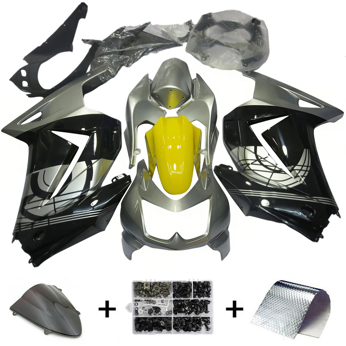 Amotopart 2008-2012 Kawasaki EX250 Ninja 250R Gray White Black Yellow Fairing Kit