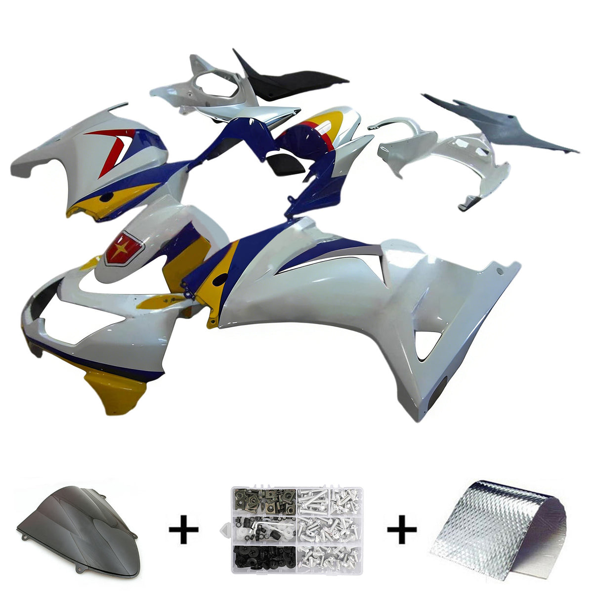 Amotopart 2008-2012 Kawasaki EX250 Ninja 250R grijs wit goud blauw kuipset