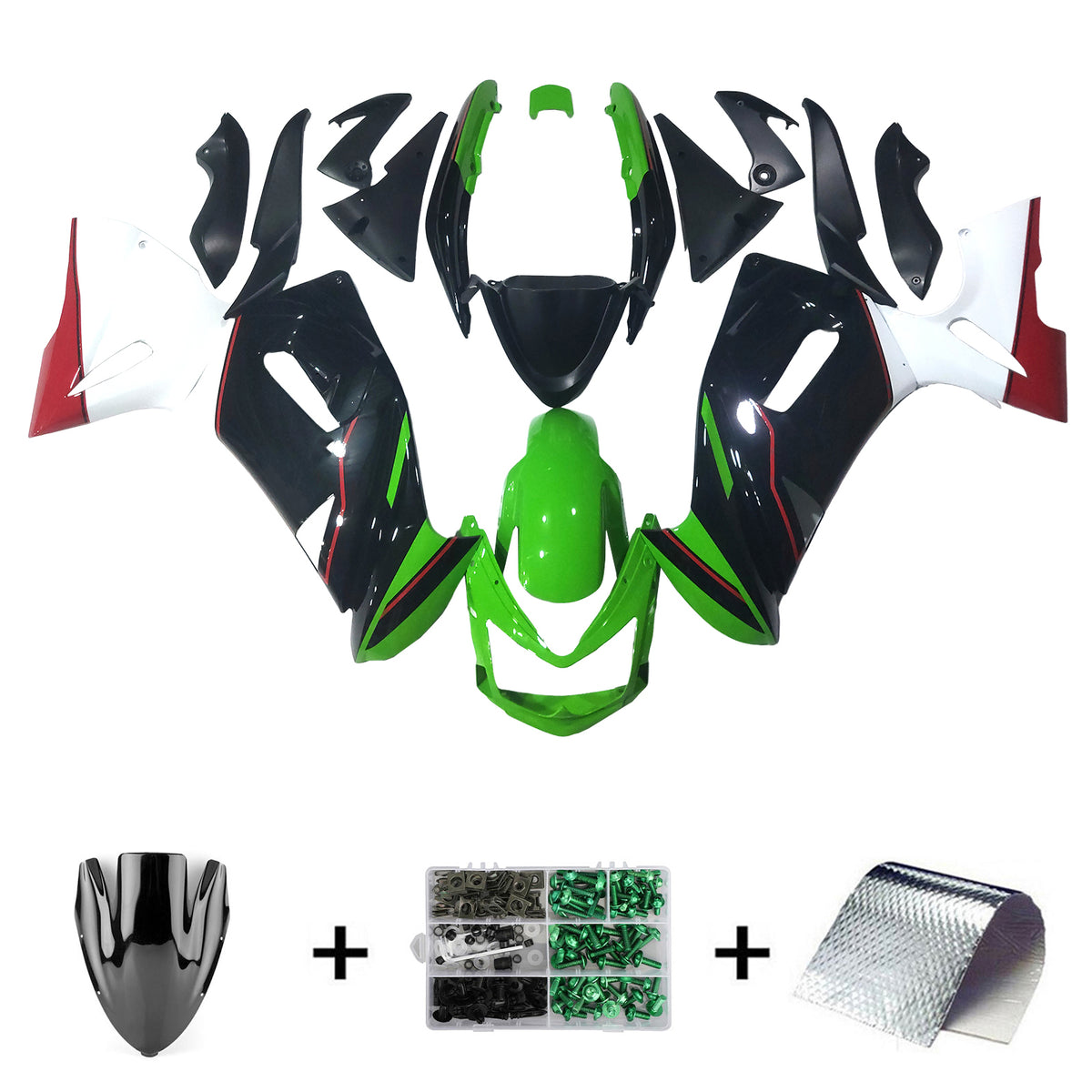 Amotopart 2006-2008 Kawasaki ER-6F Ninja 650 Black Green White Blue Fairing Kit