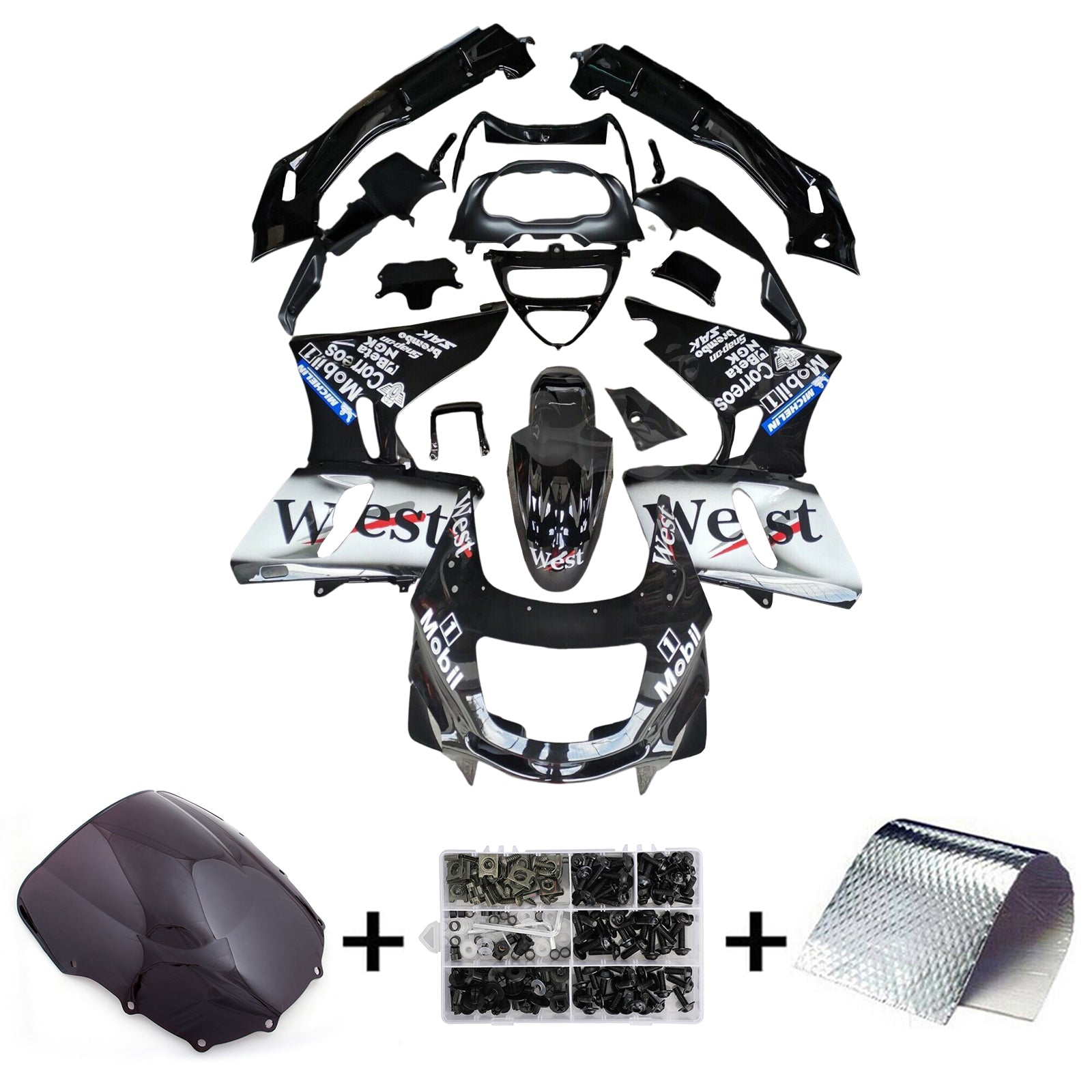Amotopart Kawasaki 93-07 ZZR400 & 98-03 ZZR600 Black Fairing Kit