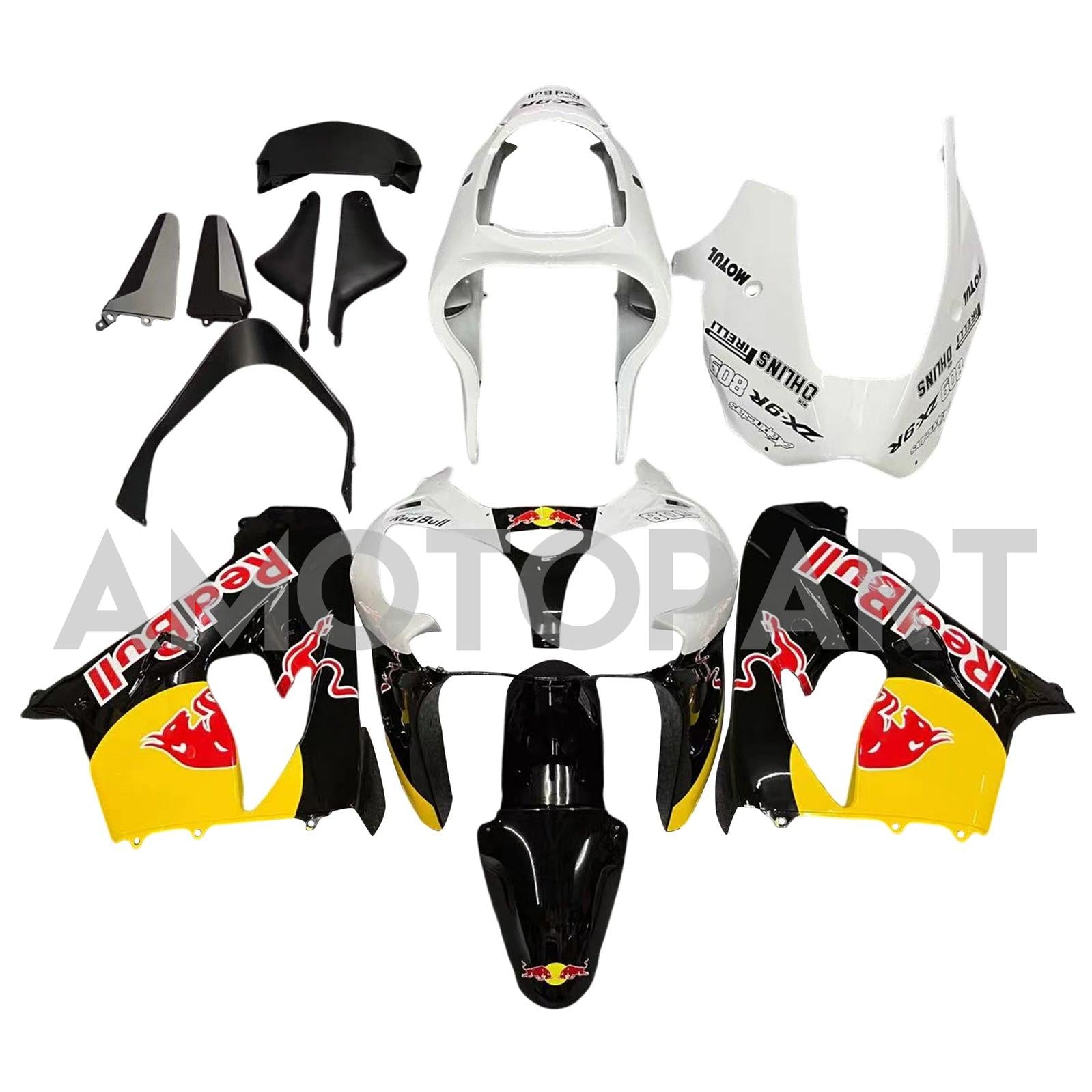 Amotopart 2000-2001 Kawasaki ZX9R White Black Fairing Kit