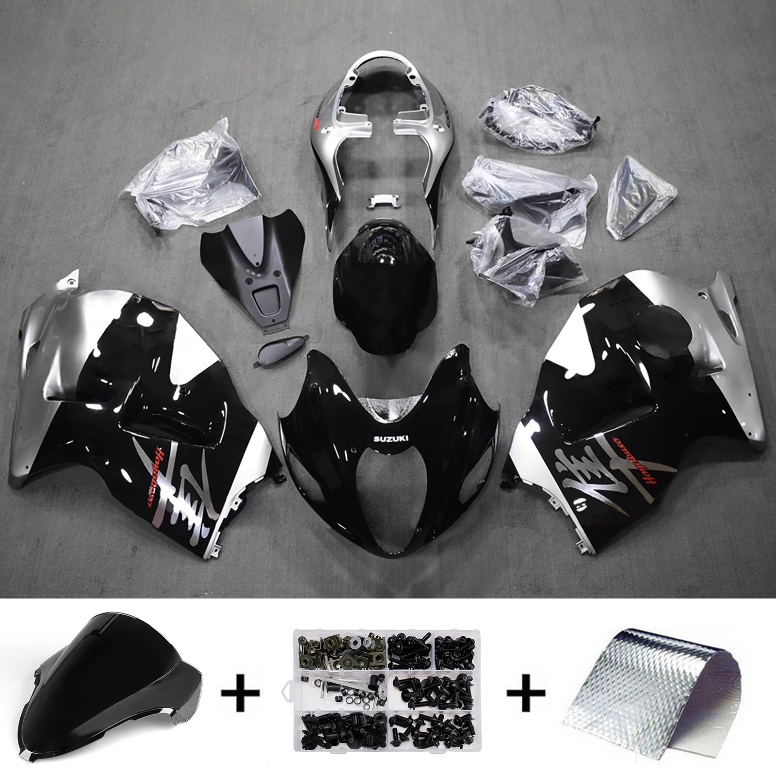 Amotopart 1999-2007 Suzuki Hayabusa GSX1300R Black Silver Fairing Kit