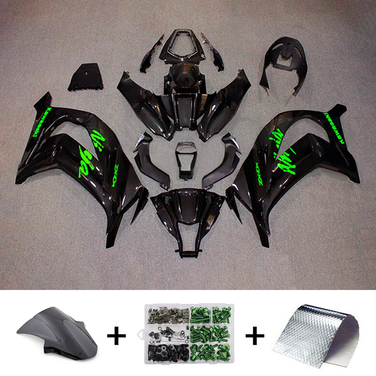 Amotopart 2011-2015 Kawasaki ZX10R Green Black Carbon Fiber Pattern Fairing Kit