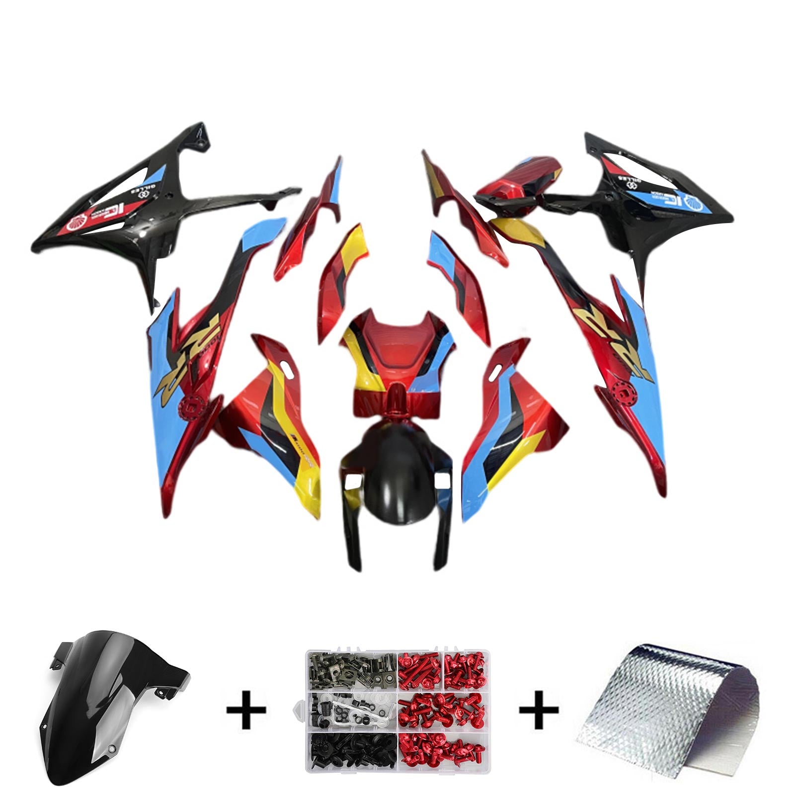 Kit de carenado Amotopart BMW S1000RR 2019-2022 azul y rojo Style3