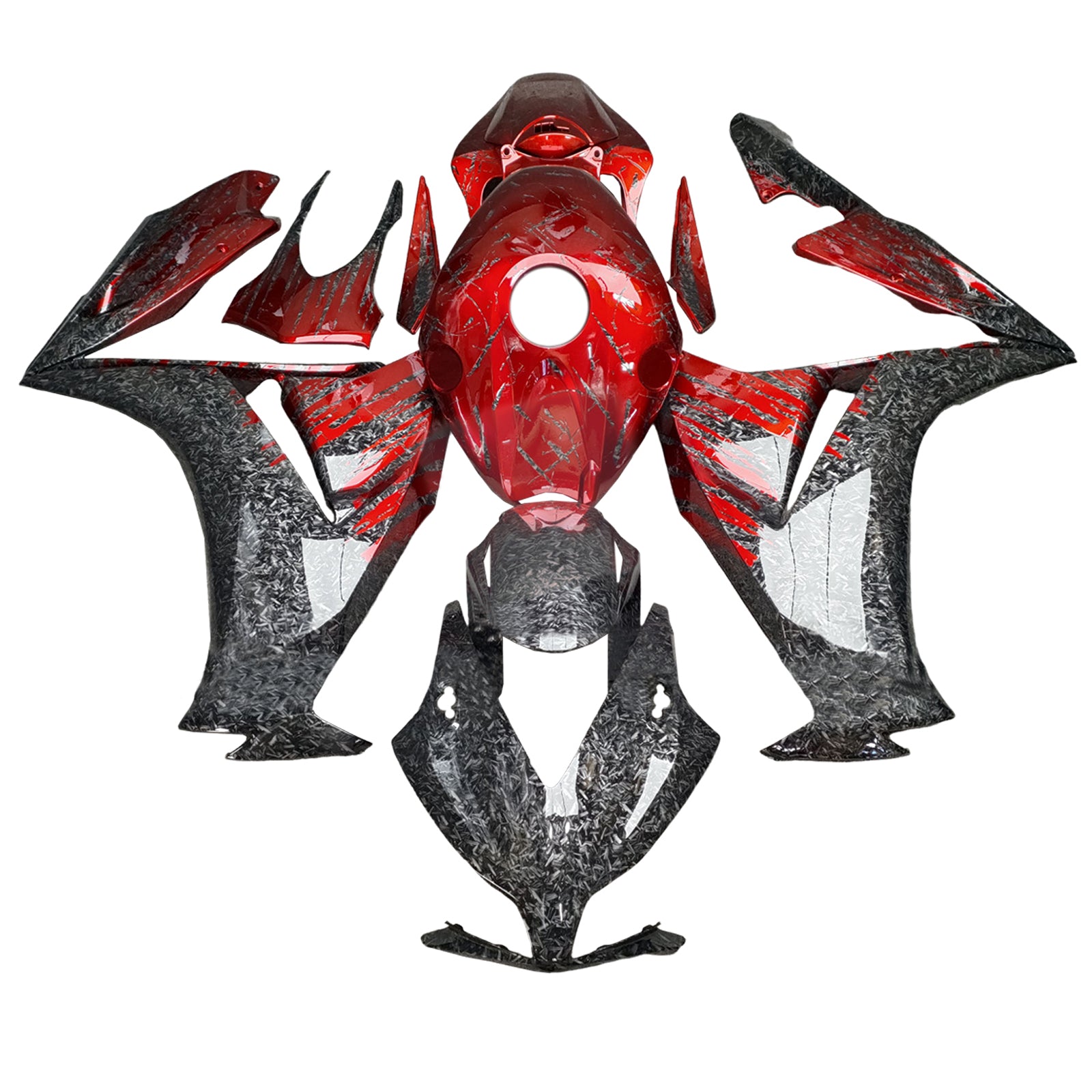 Amotopart Honda CBR1000RR Rouge 2012-2016 & Kit de carénage à motifs en fibre de carbone forgée