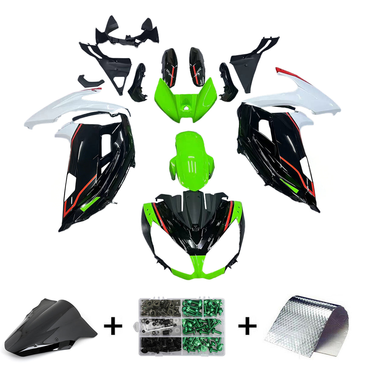 Amotopart 2012-2016 Kawasaki ER-6F Ninja 650 Black White Green Fairing Kit