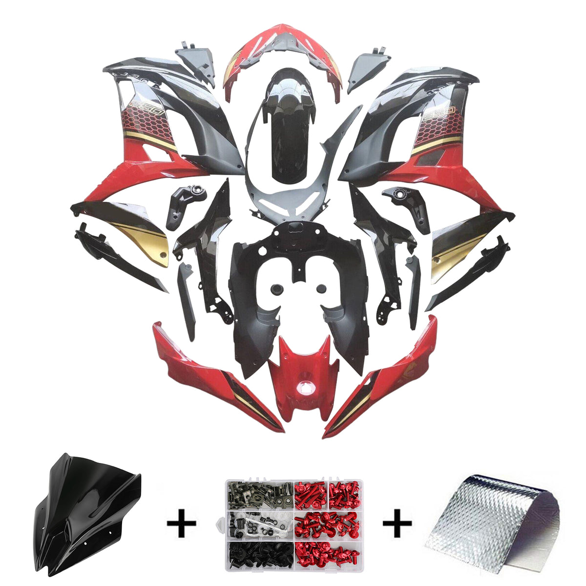 Amotopart 2017-2019 Kawasaki ER-6F Ninja 650R Gray Red White Black Fairing Kit