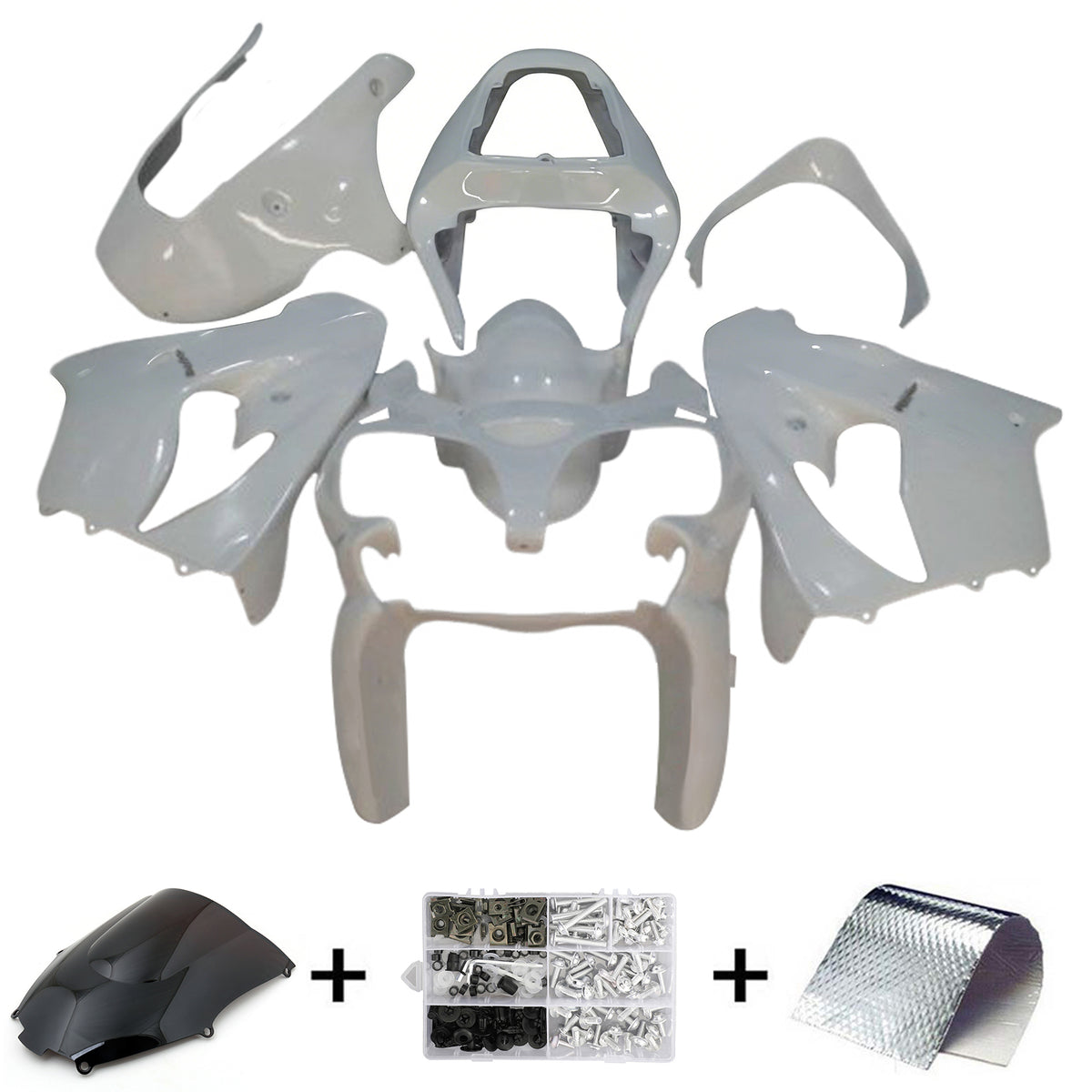 Amotopart 2002–2003 Kawasaki ZX-9R Grau-weißes Verkleidungsset