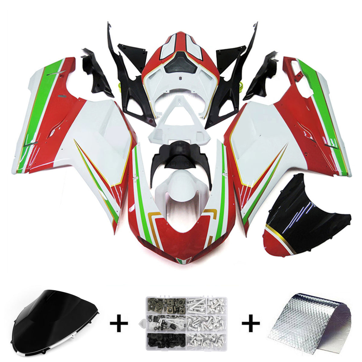 Amotopart 2007-2011 Ducati 1098 1198 848 White Red Fairing Kit